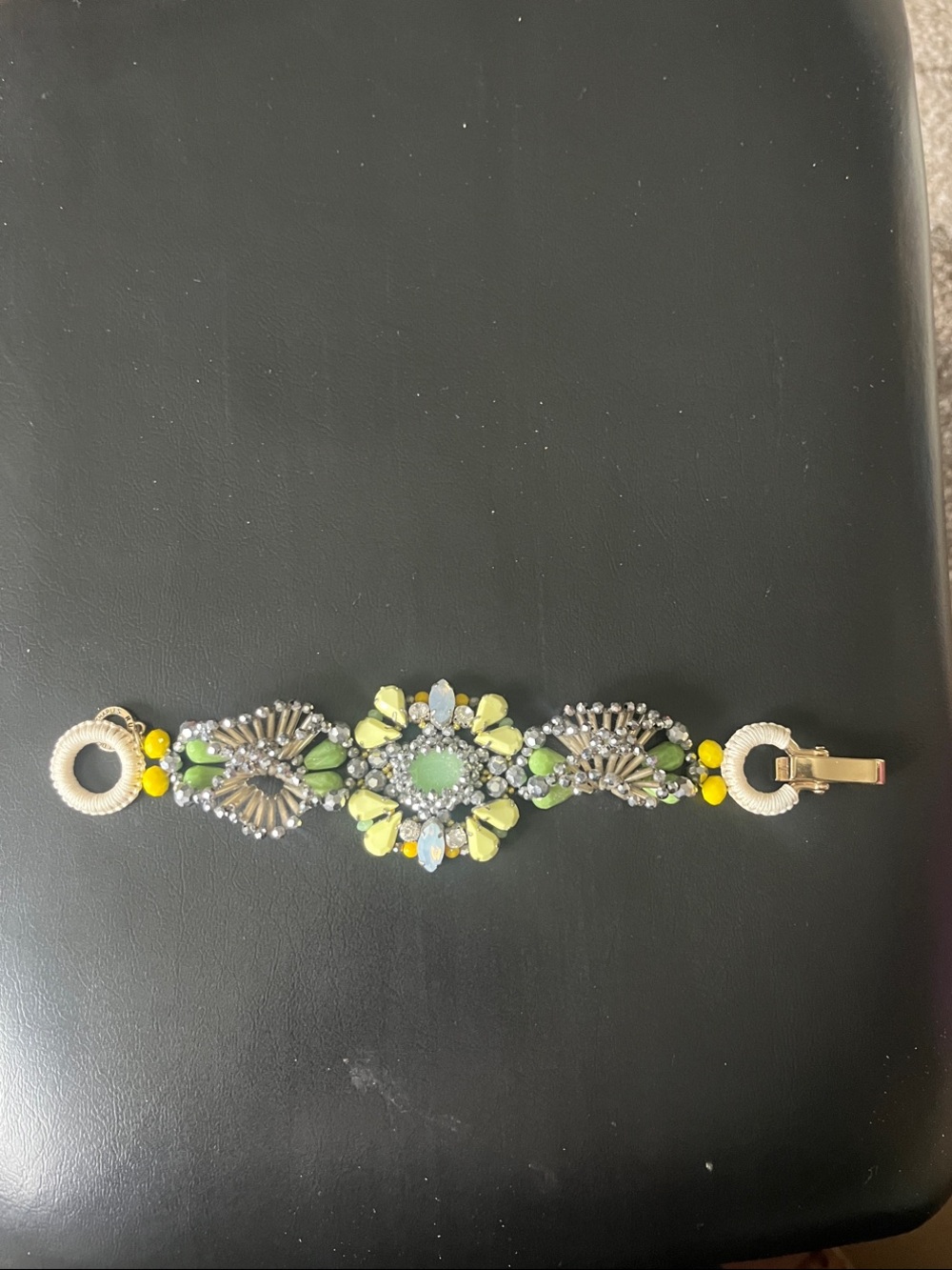 Green and Yellow Crystal Floral Statement Bracelet
